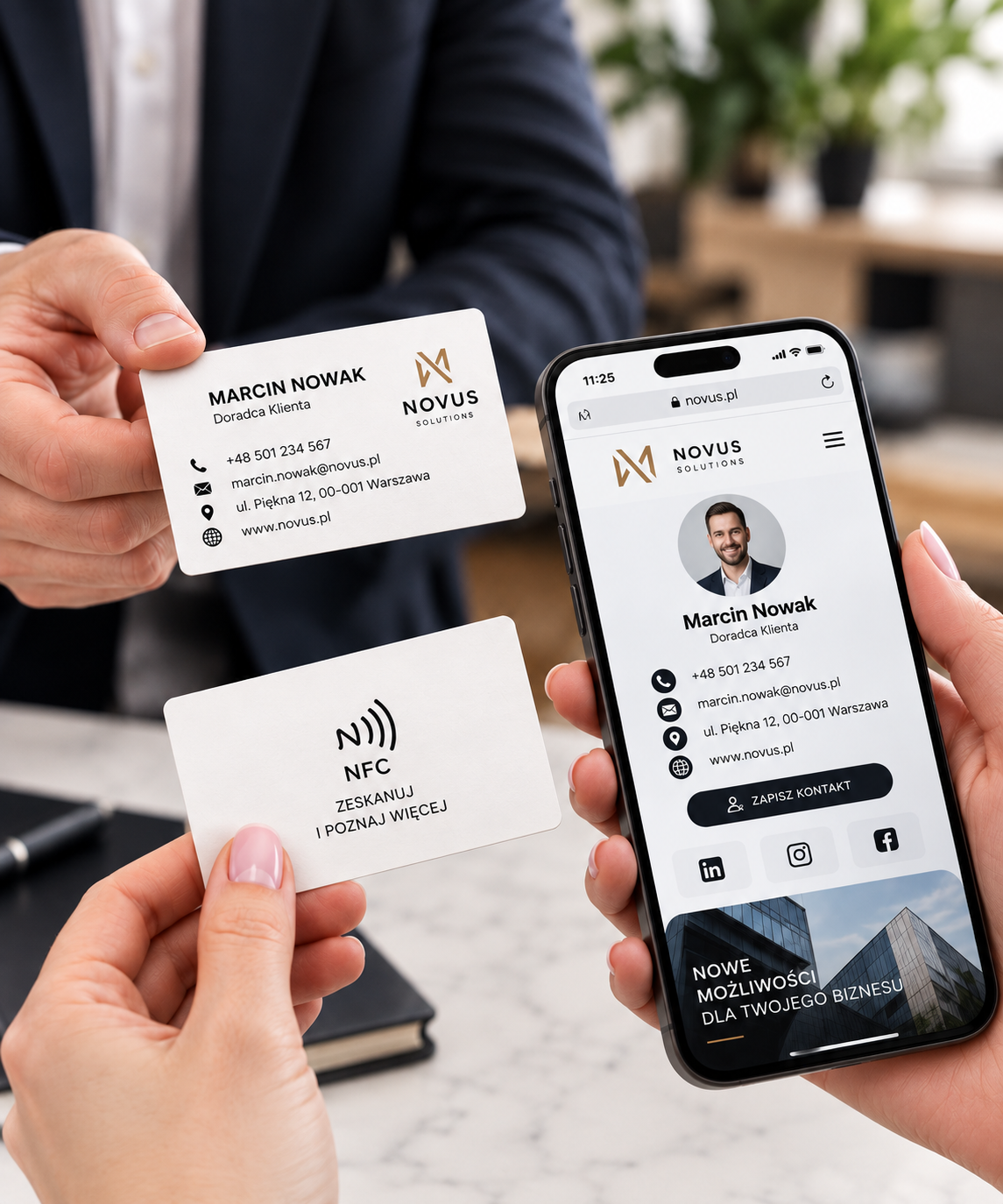 Wizytówka NFC otwierająca stronę firmy na telefonie